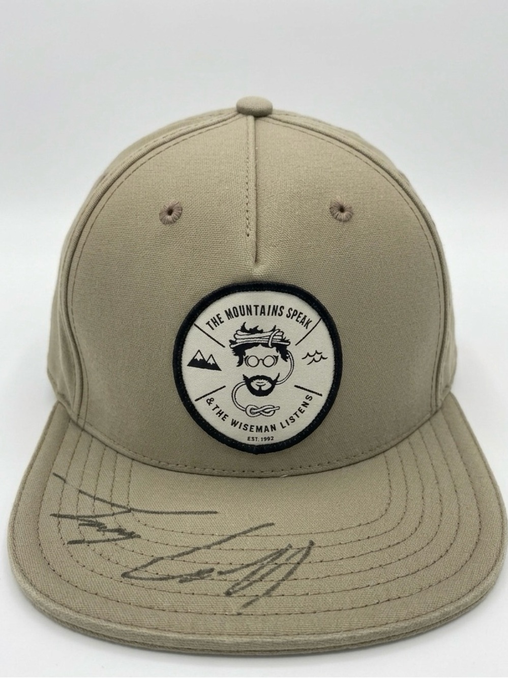 prAna Khaki Mountains Speak Snapback Hat Signed Timmy O’Neill Gorpcore OS